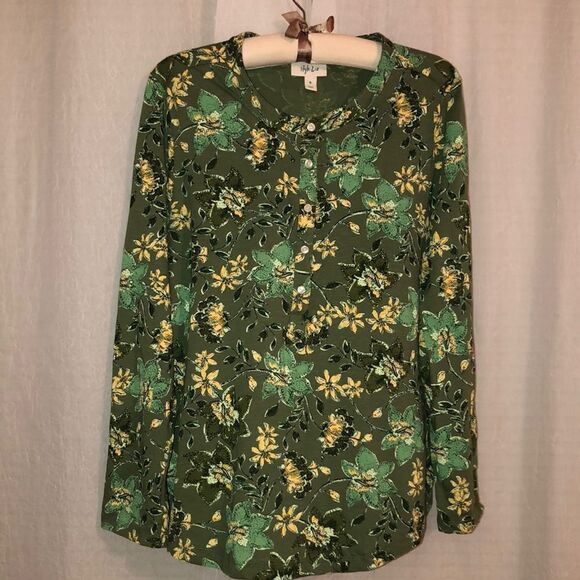 Style & Co XL Cotton Green Gold Pullover Henley with Roll Up Sleeves - Picture 1 of 12